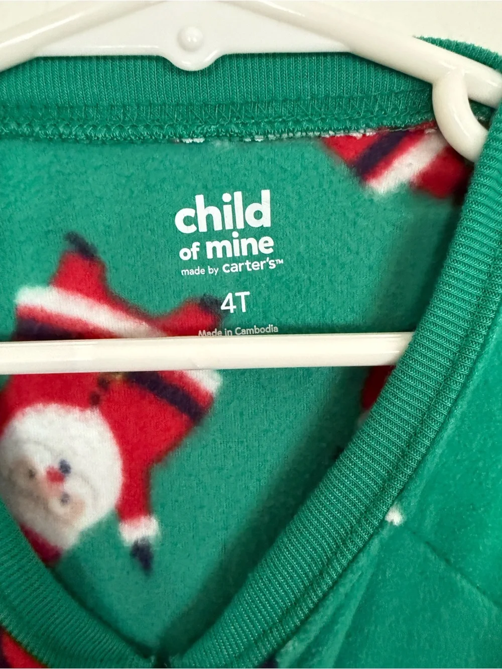 child of mine Green Santa Print Footed One-Piece Pajamas
